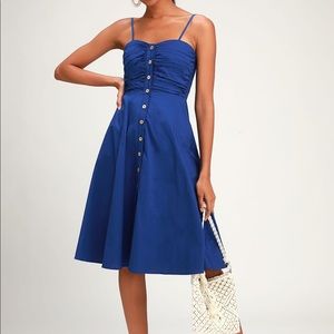 Lulu’s Royal Blue Button-Up Midi Dress Size XS